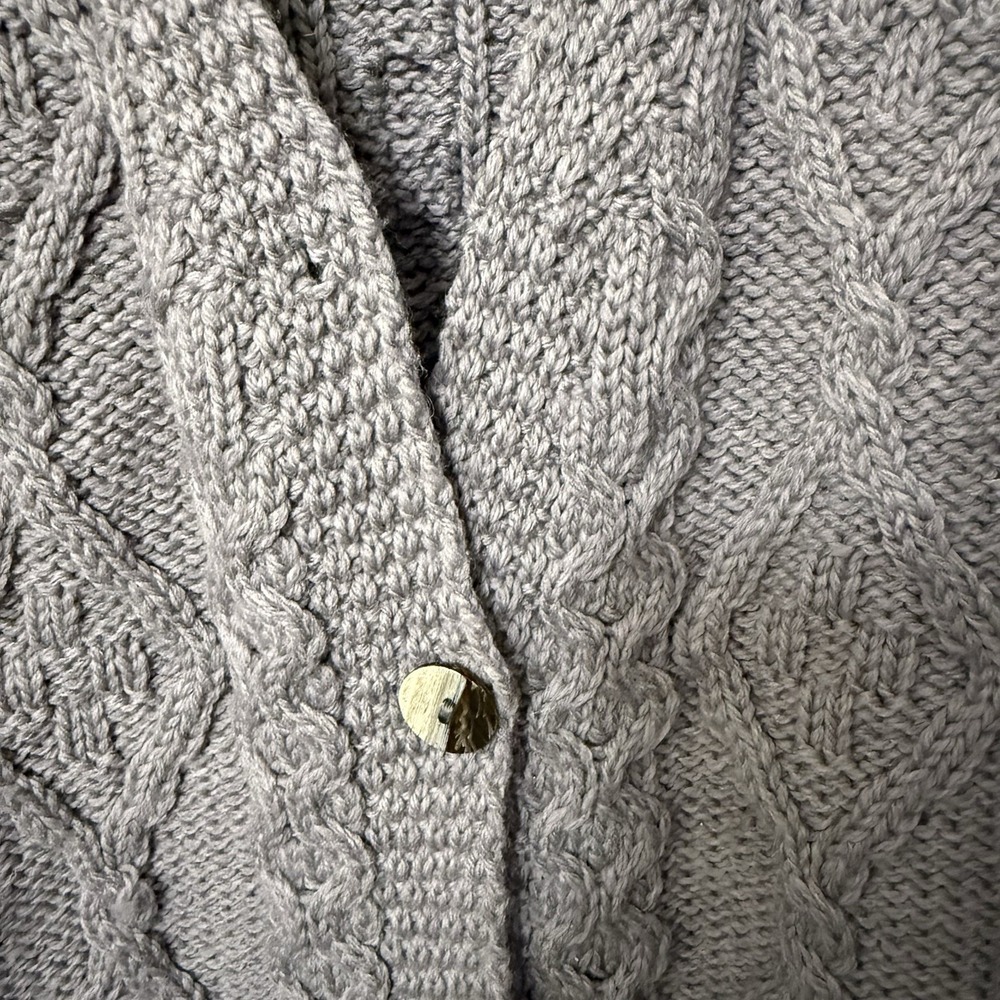 Aran Crafts Merino Wool Long Cardigan Button Ireland Women's Medium Cable Knit - Picture 3 of 4